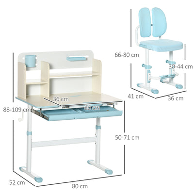 HOMCOM Kids Desk and Chair Set, with Storage Shelves, Washable Cover, for Ages 3-12 Years - Blue 