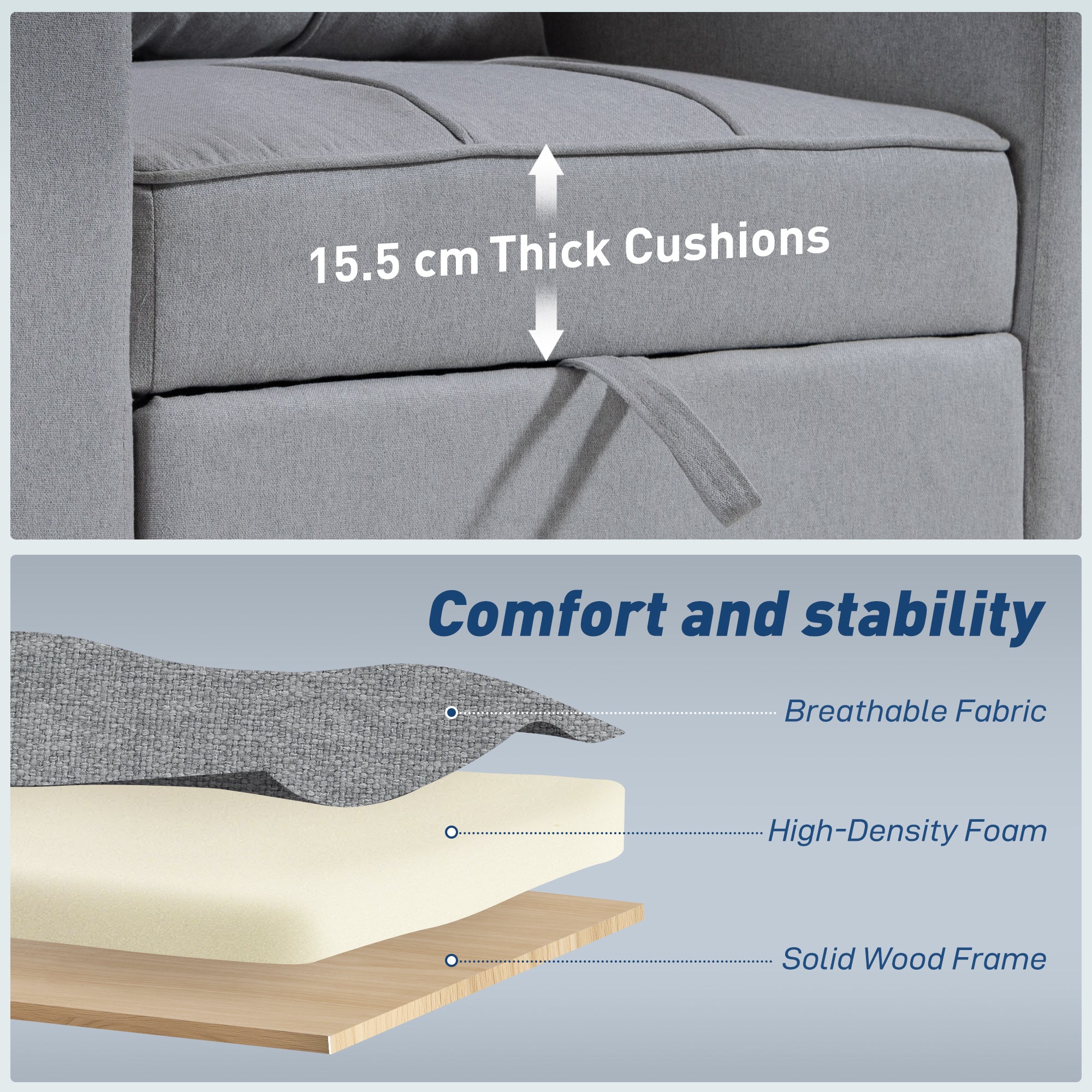HOMCOM 3-in-1 Single Sofa Bed, Convertible Sleeper Chair Bed - Light Grey 
