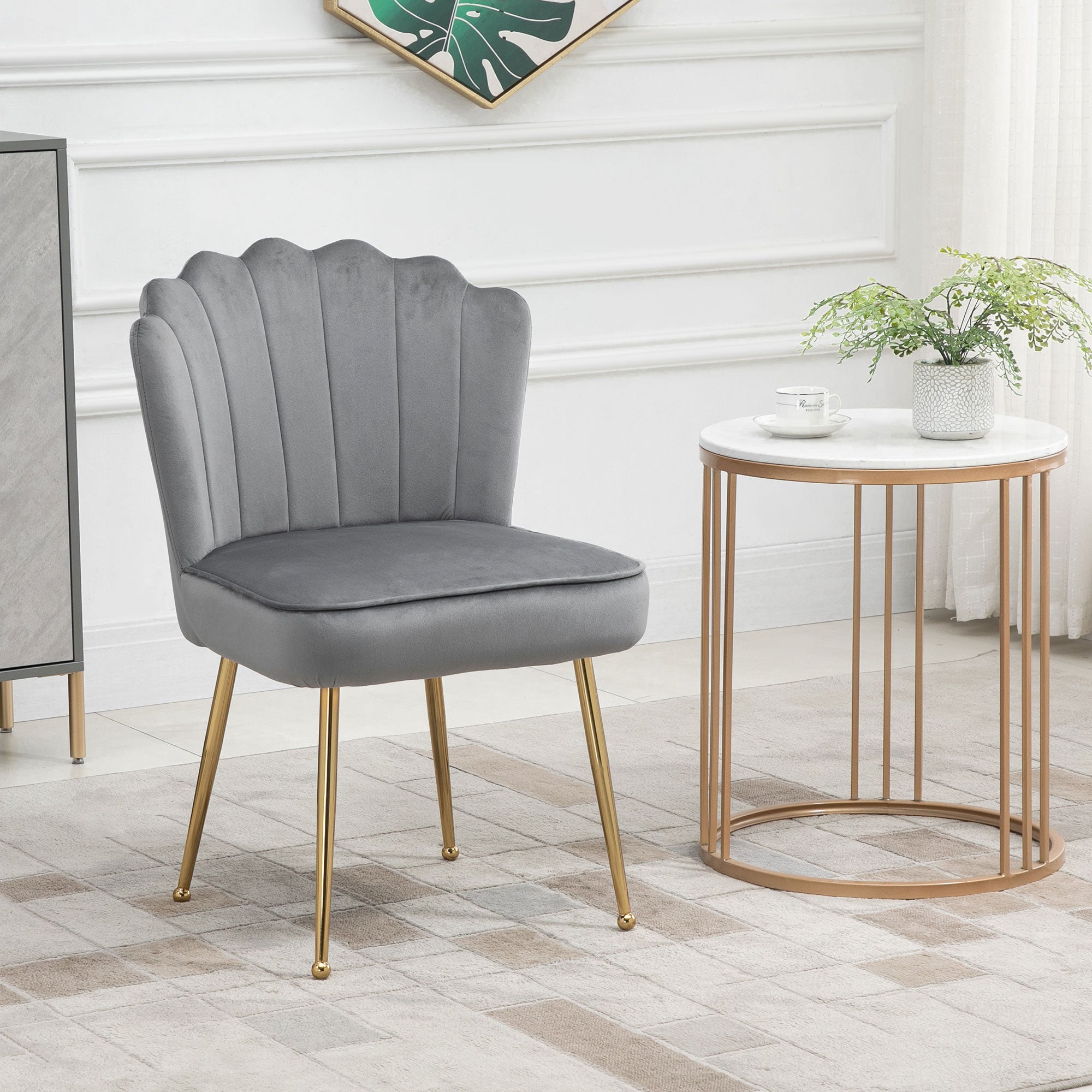 HOMCOM Velvet-Feel Shell Accent Chair - Grey 