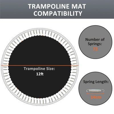 SPORTNOW Replacement Trampoline Mat with Spring Pull Tool, 72 V-Hooks, for 12ft Trampoline using 14cm Springs, Black 