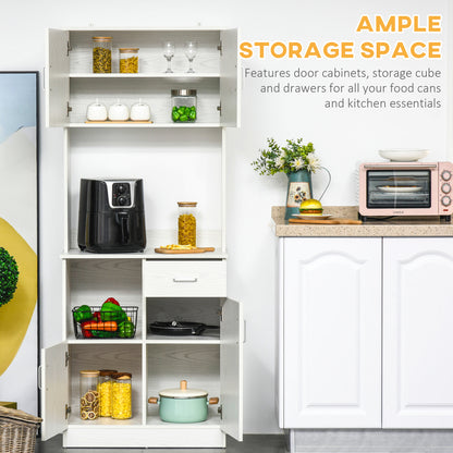 HOMCOM Freestanding Kitchen Cupboard, Modern Kitchen Storage Cabinet with Doors, Microwave Counter and Adjustable Shelves, White 