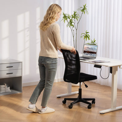 Vinsetto Computer Desk Chair, Armless Mesh Office Chair with Adjustable Height and Rolling Wheels, Black 