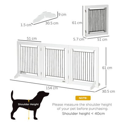 PawHut Foldable Pet Gate, with Three Panels & Two Support Feet - White 