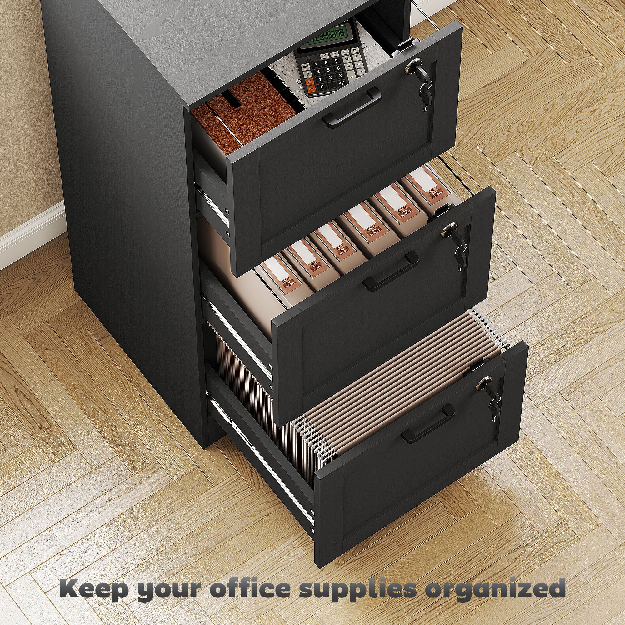 HOMCOM 3-Drawer Filing Cabinet with Lock - Black 