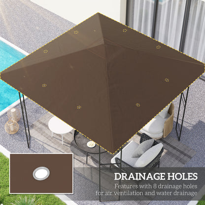 Outsunny 3 x 3(m) Gazebo Canopy Replacement Cover, Garden Gazebo Roof Replacement with Drain Holes, Water-resistant Plastic Coating, 370g/\'e3\'8e\'a1, UPF30+, TOP COVER ONLY, Brown