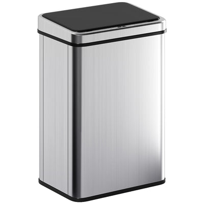 HOMCOM 40L Sensor Bin with Quiet Soft-Close Lid, Automatic Touchless Motion Sensor Kitchen Bin with Fingerprint Resistant Stainless Steel for Hygienic Gyms, Home Office Use, Silver Tone 
