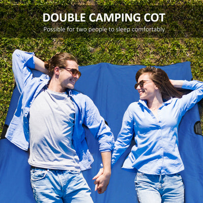 Outsunny Double Camping Cot Bed, with Bag - Blue 