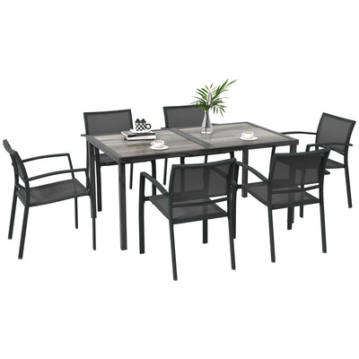 Outsunny Seven-Piece Casual Outdoor Dining Set, with Wood-Effect Table - Grey 