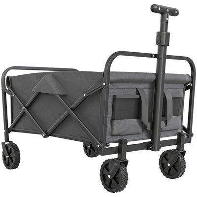 Outsunny 62L Festival Trolley on Wheels, Garden Folding Trolley Cart, 120kg Heavy Duty Collapsible Folding Wagon with Adjustable Handle and Carrying Bag for Beach, Camping, Festival, Grey 