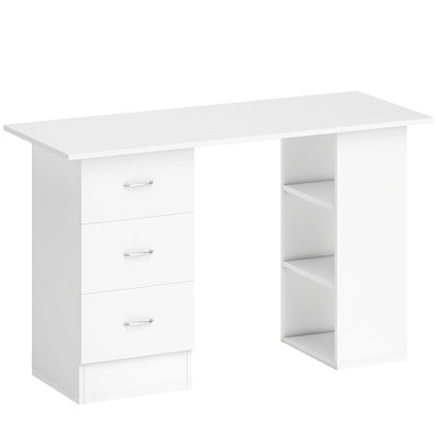 HOMCOM Computer Desk, Writing Table, PC Workstation with 3 Storage Shelves and Drawers, Silver Handle, for Home Office, White 