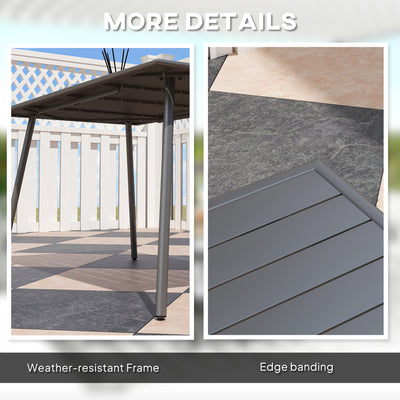 Outsunny Rectangle Garden Table with Slat Top, Steel Frame, Outdoor Table for 6 Person, 150 x 80 x 74 cm, Grey 