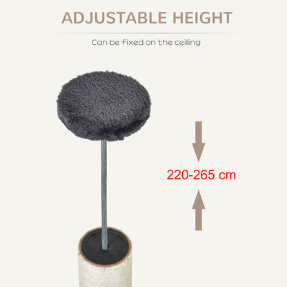 PawHut Floor to Ceiling Cat Tree for Indoor Cats Play Tower Climbing Activity Center Scratching Post Platforms Condo Adjustable Height 220-265cm Dark Grey 