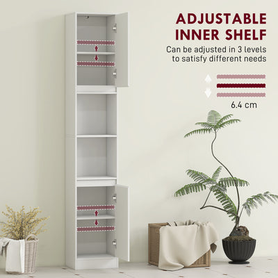 HOMCOM Narrow Bathroom Cabinet, Slim Bathroom Storage Unit with Open Compartment, Freestanding Storage Cupboard with Adjustable Shelves for Small Spaces, 30 x 24 x 170 cm, White 
