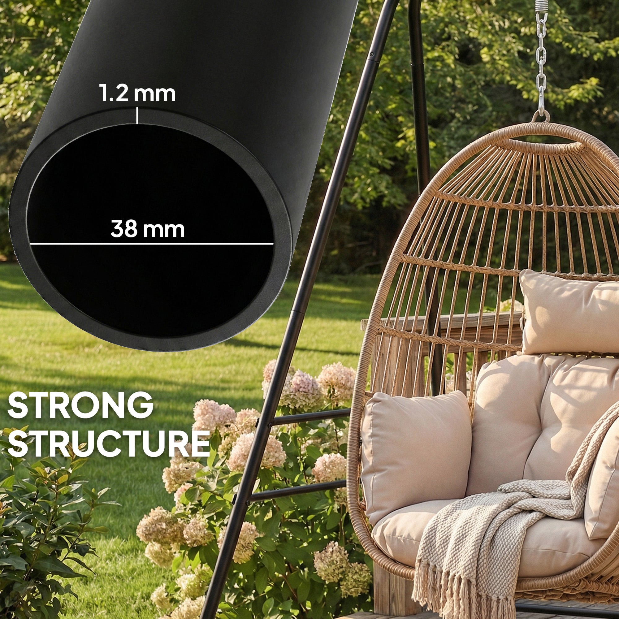 Outsunny Hammock Chair Stand Only, 150KG Load Capacity, for Indoor Outdoor, Black 