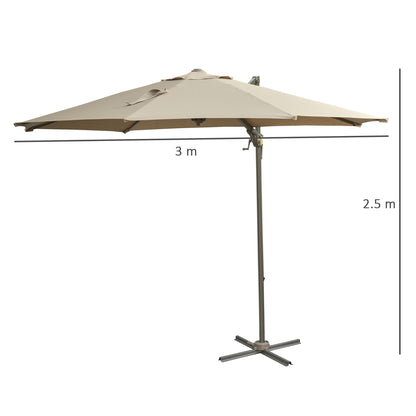 Outsunny 3m Beach Hanging Umbrella Parasol - Khaki 
