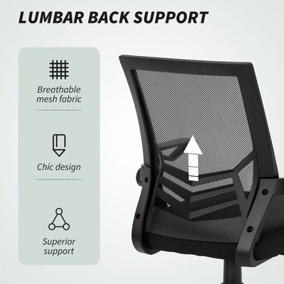 Vinsetto Mesh Office Chair, Computer Desk Chair with Flip-up Armrests, Lumbar Back Support and Swivel Wheels, Black 