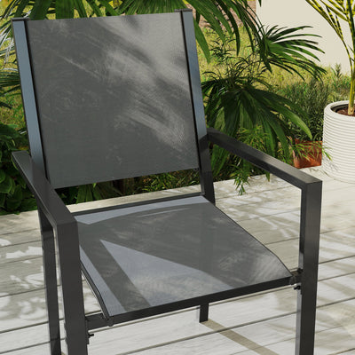 Outsunny 7 Piece Garden Dining Set, Outdoor Furniture Set with 6 Stackable Chairs and 150 cm Rectangle Table, WPC Slatted Top, Rust-Resistant Steel Frame, for Garden, Porch, Terrace 