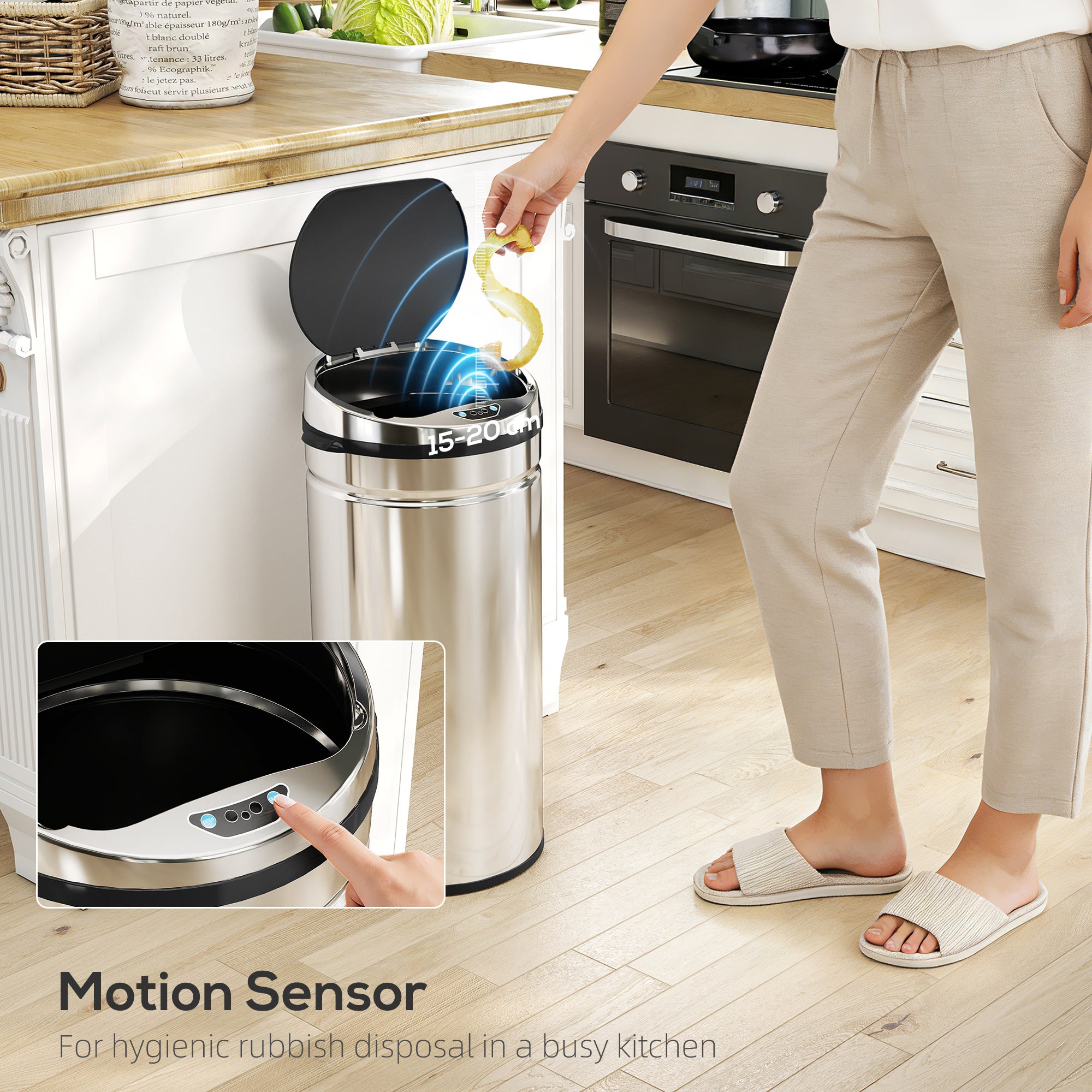 HOMCOM 42L Stainless Steel Sensor Bin - Silver Tone 