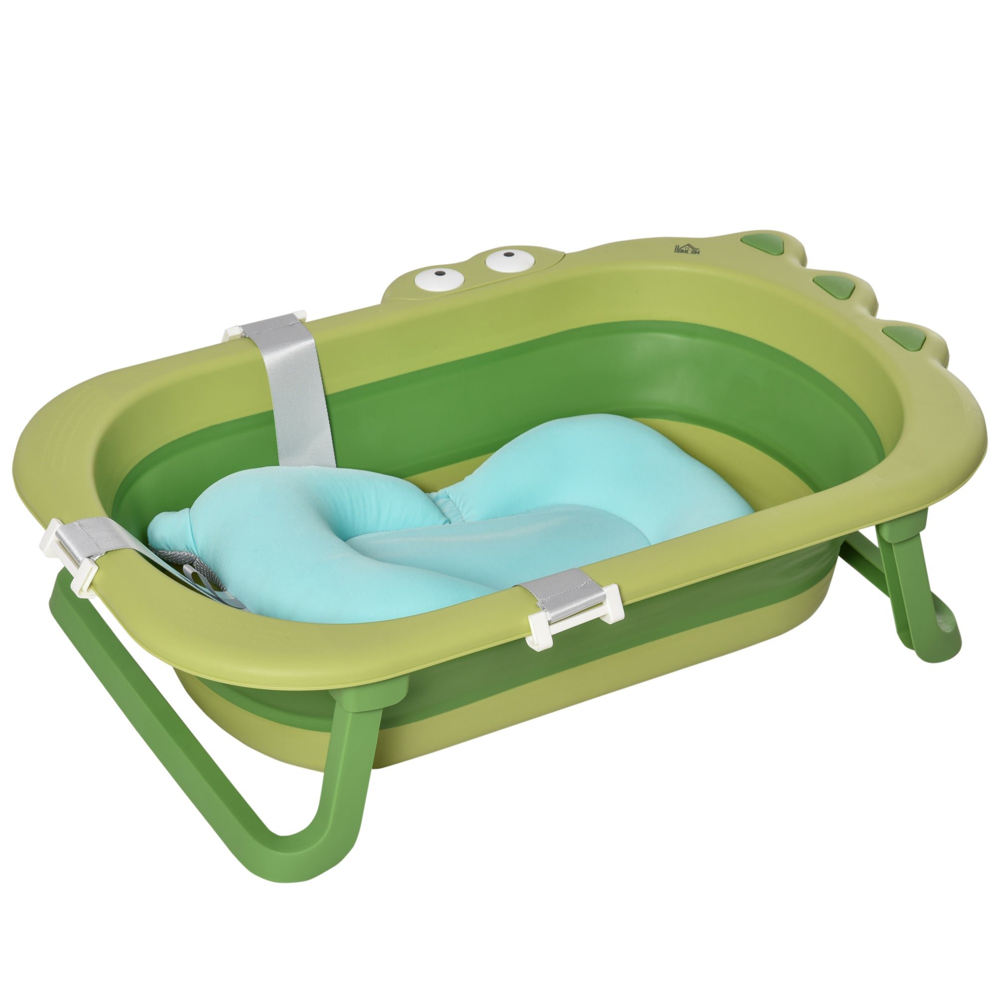 HOMCOM Baby Bath Tub for Toddler Kids Infant Ergonomic Foldable Secure Non-Slip Portable with Baby Cushion for 0-3 Years Green 