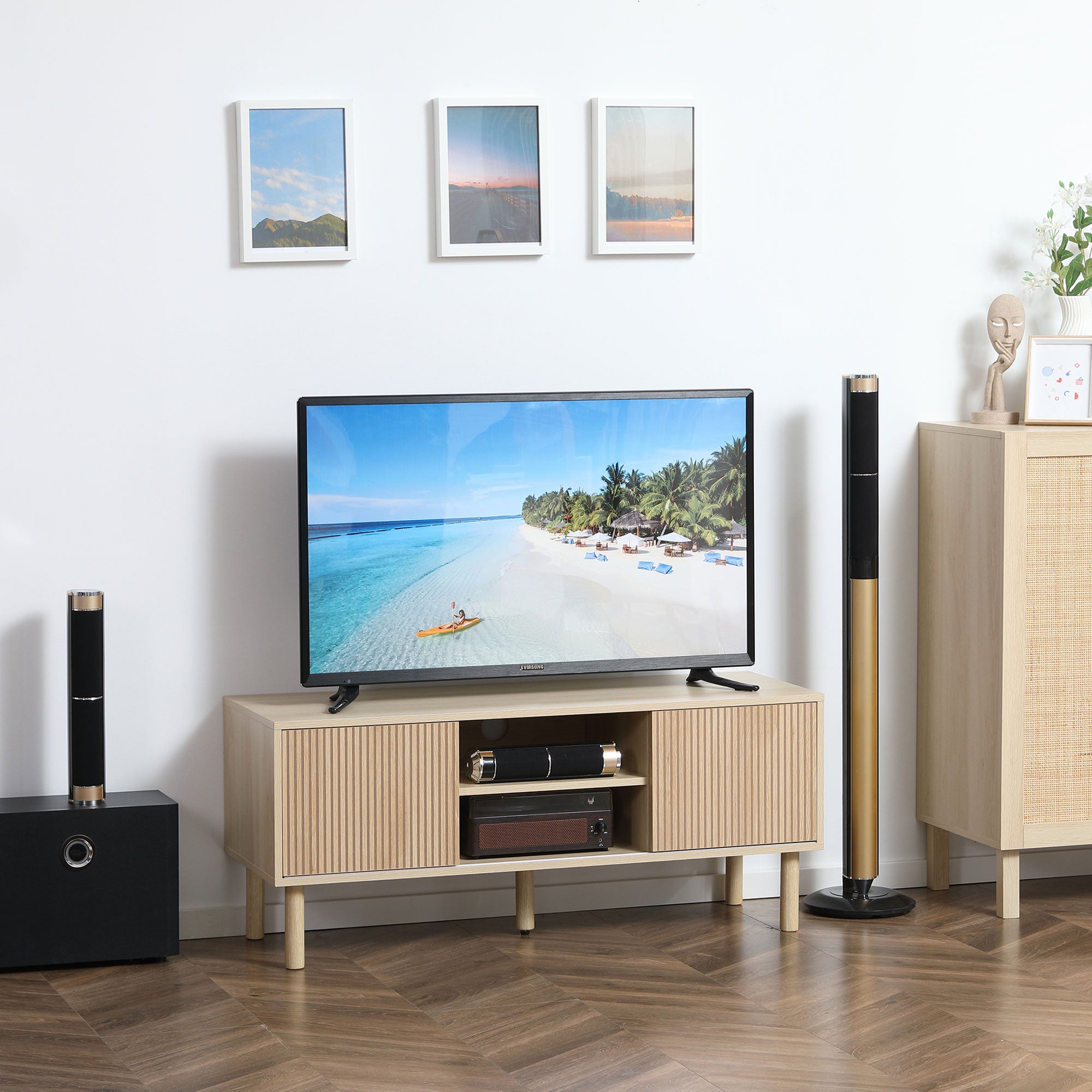 HOMCOM Sliding Door TV Cabinet Stand - Oak Wood-Effect 