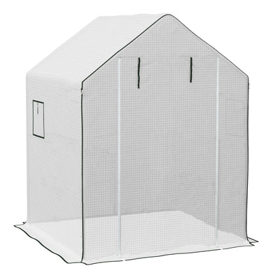 Outsunny Greenhouse Cover Replacement Walk-in PE Hot House Cover with Roll-up Door and Windows, 140 x 143 x 190cm, White 