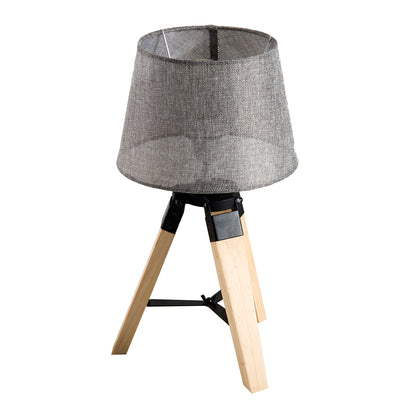HOMCOM Wooden Tripod Table Lamp for Side, Desk or End Table with E27 Bulb Base（Grey Shade） 