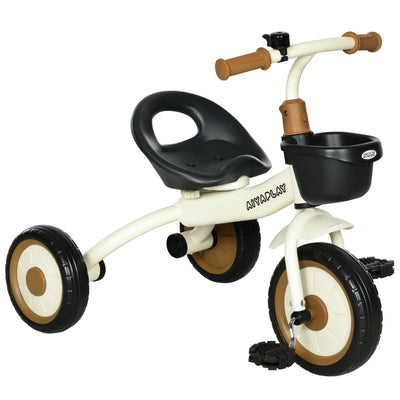 AIYAPLAY Kids Trike, Tricycle, with Adjustable Seat, Basket, Bell, for Ages 2-5 Years - White 