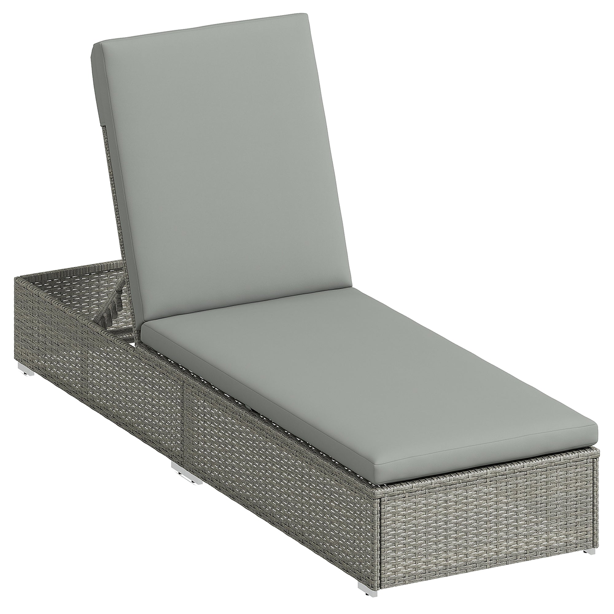 Outsunny Rattan Sun Lounger, Five-Position Reclining Garden Lounger Bed with Cushion, Light Grey 