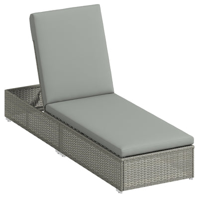 Outsunny Rattan Sun Lounger, Five-Position Reclining Garden Lounger Bed with Cushion, Light Grey 