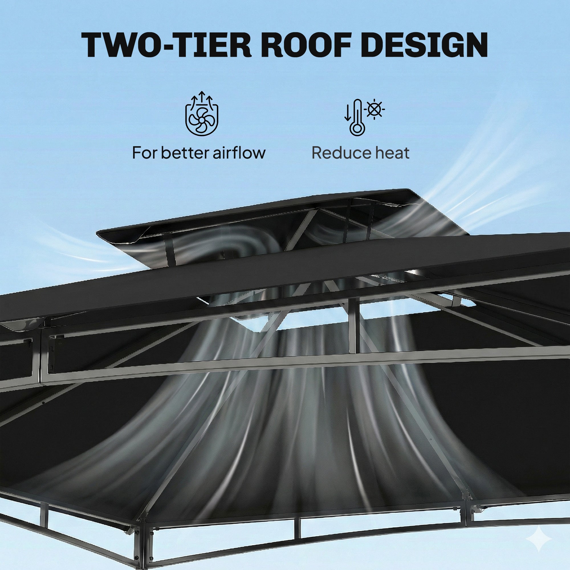 Outsunny 3 x 3 m Gazebo, Garden Gazebo with 2-Tier Roof, Metal Frame, Black 