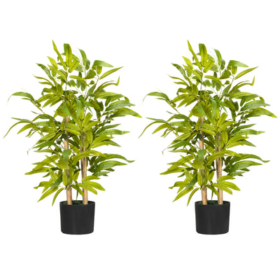 HOMCOM 2 PCs Artificial Plants Bamboo Tree in Pot Desk Fake Plants for Home Indoor Outdoor Decor, 15x15x60cm, Green 