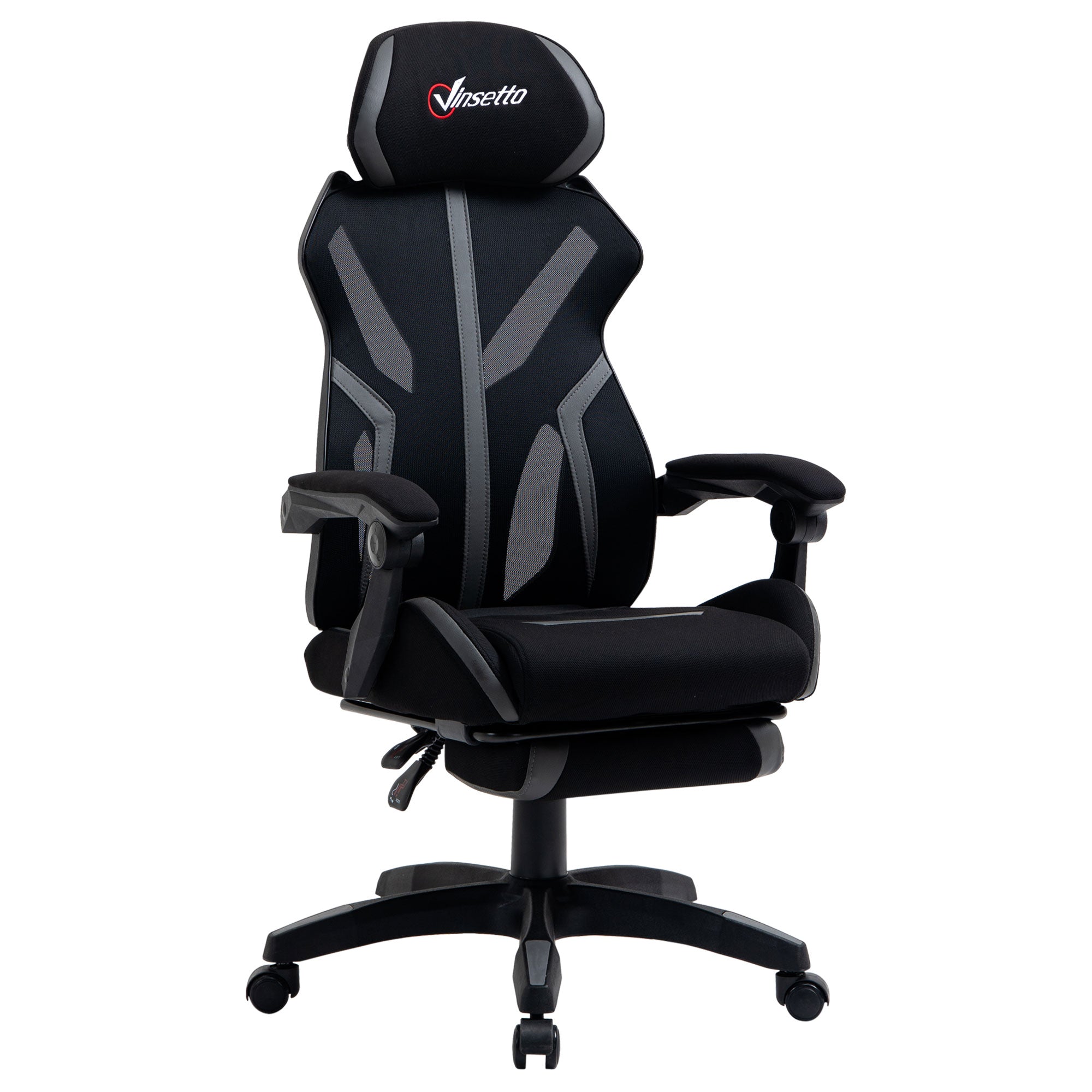 Vinsetto Mesh Office Chair Desk Task Computer Recliner with Footrest, Lumbar Back Support, Swivel Wheels, Adjustable Height for Home, Black Grey 