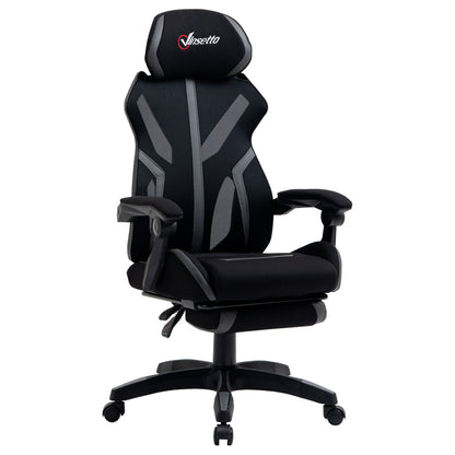 Vinsetto Mesh Office Chair Desk Task Computer Recliner with Footrest, Lumbar Back Support, Swivel Wheels, Adjustable Height for Home, Black Grey 