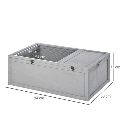 PawHut 94 cm Wooden Tortoise House Turtle Habitat Small Reptile Cage Enclosure with Two Room Grey 