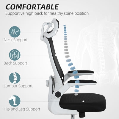 HOMCOM Executive Office Chair, Ergonomic Mesh High Back Desk Chair with Flip-up Armrest, Adjustable Lumbar Support, Rotatable Headrest, Black 