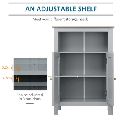 kleankin Bathroom Floor Cabinet, Free Standing Cupboard with Double Doors and Adjustable Shelf for Kitchen, Hallway, Living Room, Grey 