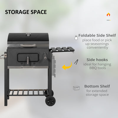 Outsunny Charcoal Grill, with Height-Adjustable Coal Pan - Black 