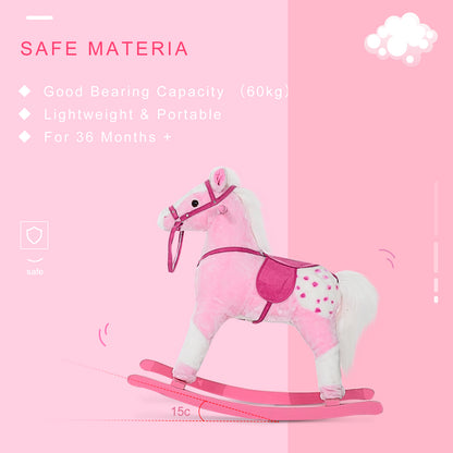 HOMCOM Baby Rocking Horse Plush Ride on Animals Rocker with Sound Handle Grip for Kids 3-6 Years - Pink 