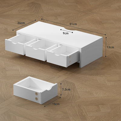 HOMCOM Monitor Stand Riser with 3 Drawers, Monitor Riser for Laptop, Computer, PC, Small Printer, 51 x 24 x 13cm, White 