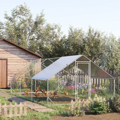 PawHut Galvanised Walk In Chicken Run w/ Cover 6 x 3 x 2m Silver 