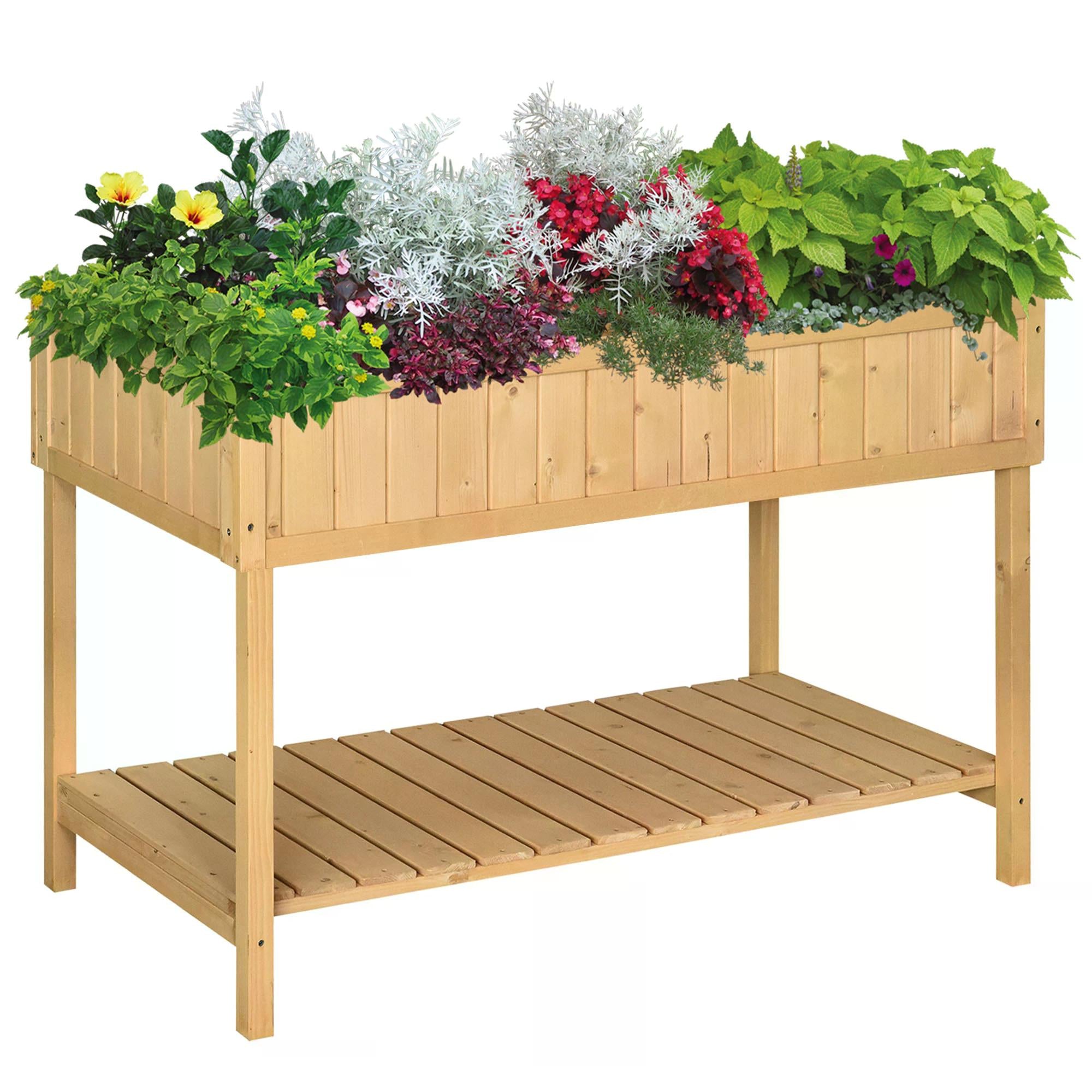 Outsunny Garden Wooden Planters, Rectangular 8 Compartment Plant Stand, Oak Tone 