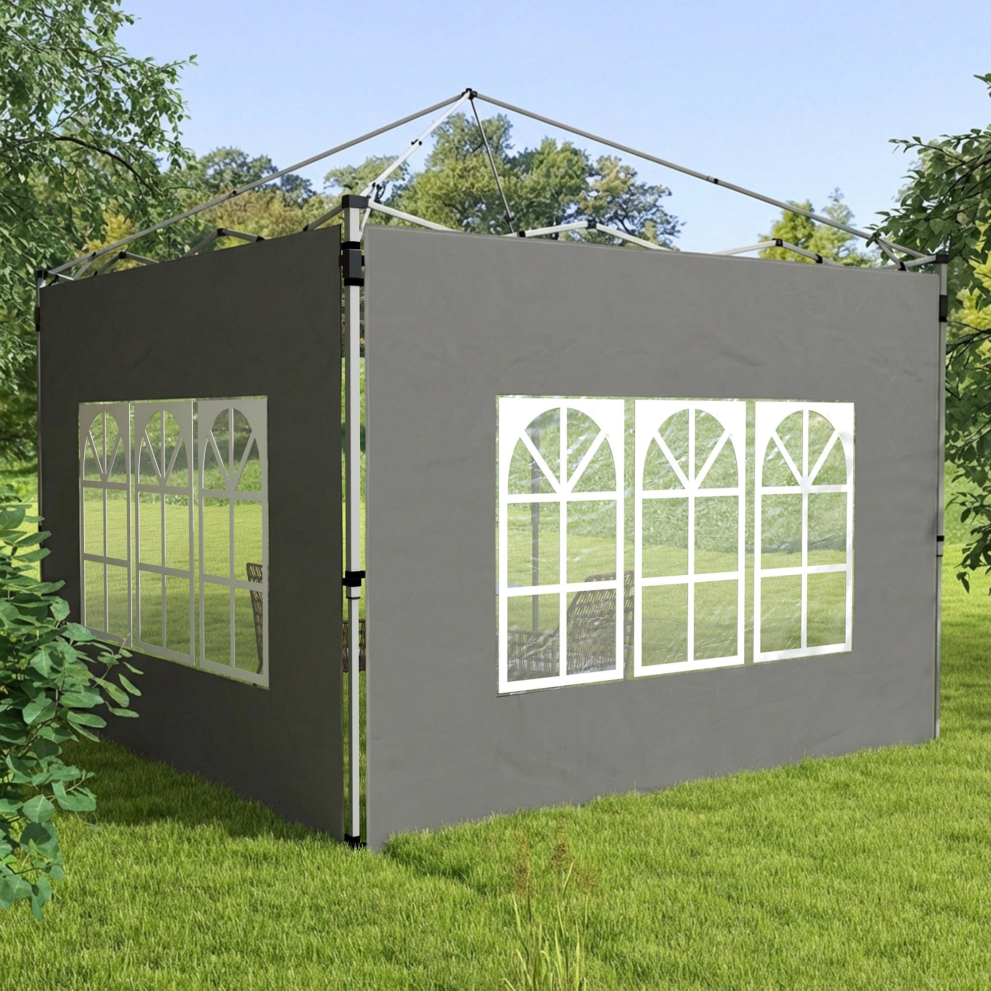 Outsunny Gazebo Side Panels, Sides Replacement with Window for 3x3(m) or 3x4m Pop Up Gazebo, 2 Pack, Dark Grey 