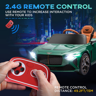 HOMCOM Bentley Bacalar Licensed 12V Kids Electric Car, with Remote Control, Horn, Lights, Music, Suspension Wheels, Green 