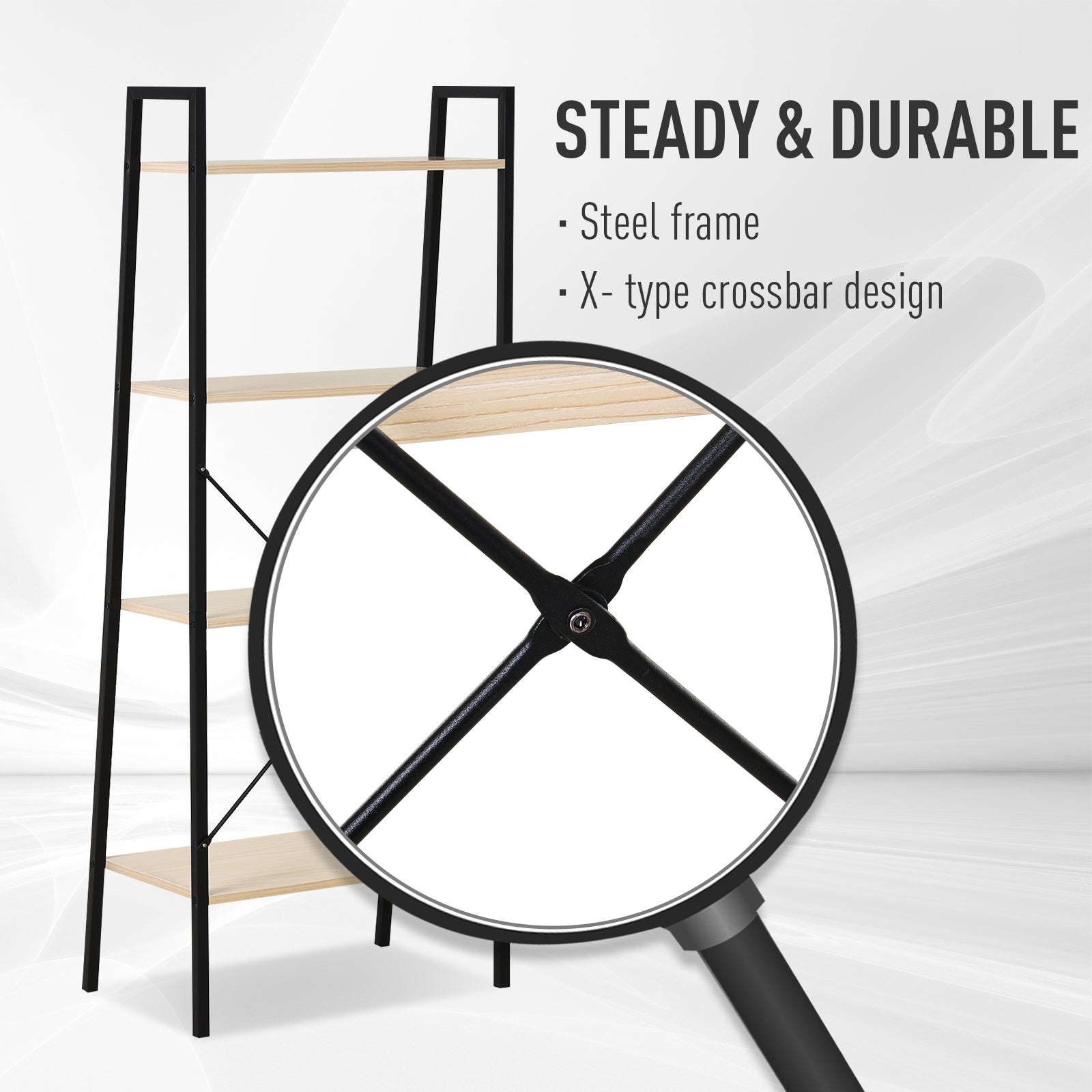 HOMCOM Bookcase 4-Tier Vintage Ladder Shelf with Wood Storage Rack, Stand Plants Display, Black and Natural 
