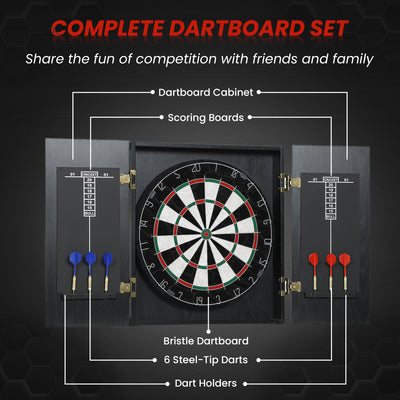 SPORTNOW Bristle Dartboard with Cabinet, 6 Steel Tip Darts, Cabinet 