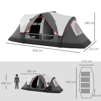 Outsunny Camping Tent for 6-8 Man with 2000mm Waterproof Rainfly and Carry Bag for Fishing Hiking Festival, Grey 