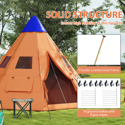 Outsunny 6 Men Tipi Tent with Carry Bag - Orange 