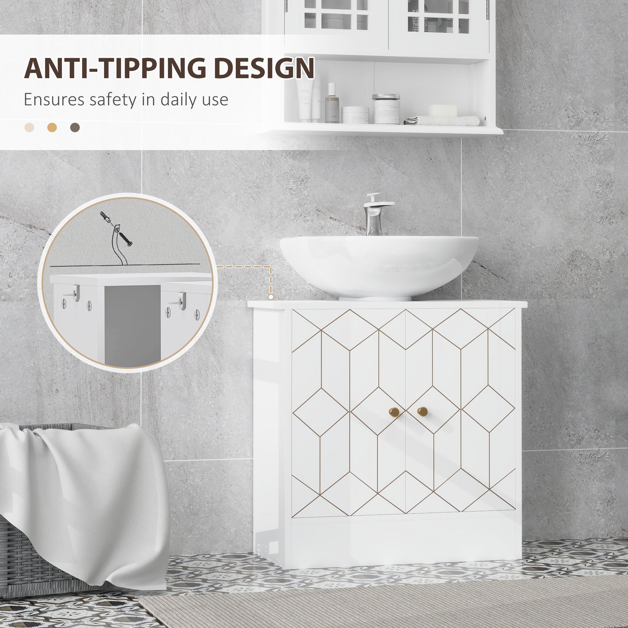 HOMCOM Under Sink Bathroom Cabinet, Under Sink Cabinet with Adjustable Shelf and Open Compartment for Basin with or without Pedestal, 60 x 30 x 60cm, White 