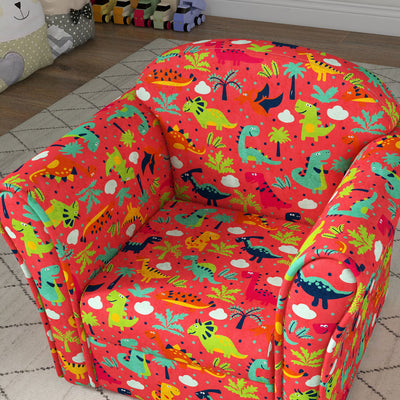 AIYAPLAY Kids Armchair with Dinosaur Design, Wooden Frame, for Bedroom, Playroom, Kids Room - Red 