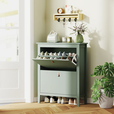 HOMCOM Modern Two-Drawer Shoe Cabinet - Green 